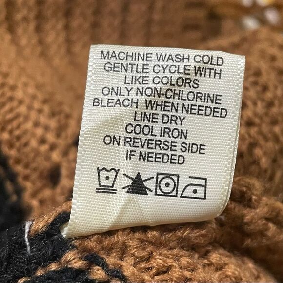 NWT no Comment long Sleeve lace Up Back Brown Black White Striped Sweater size L - Picture 10 of 14